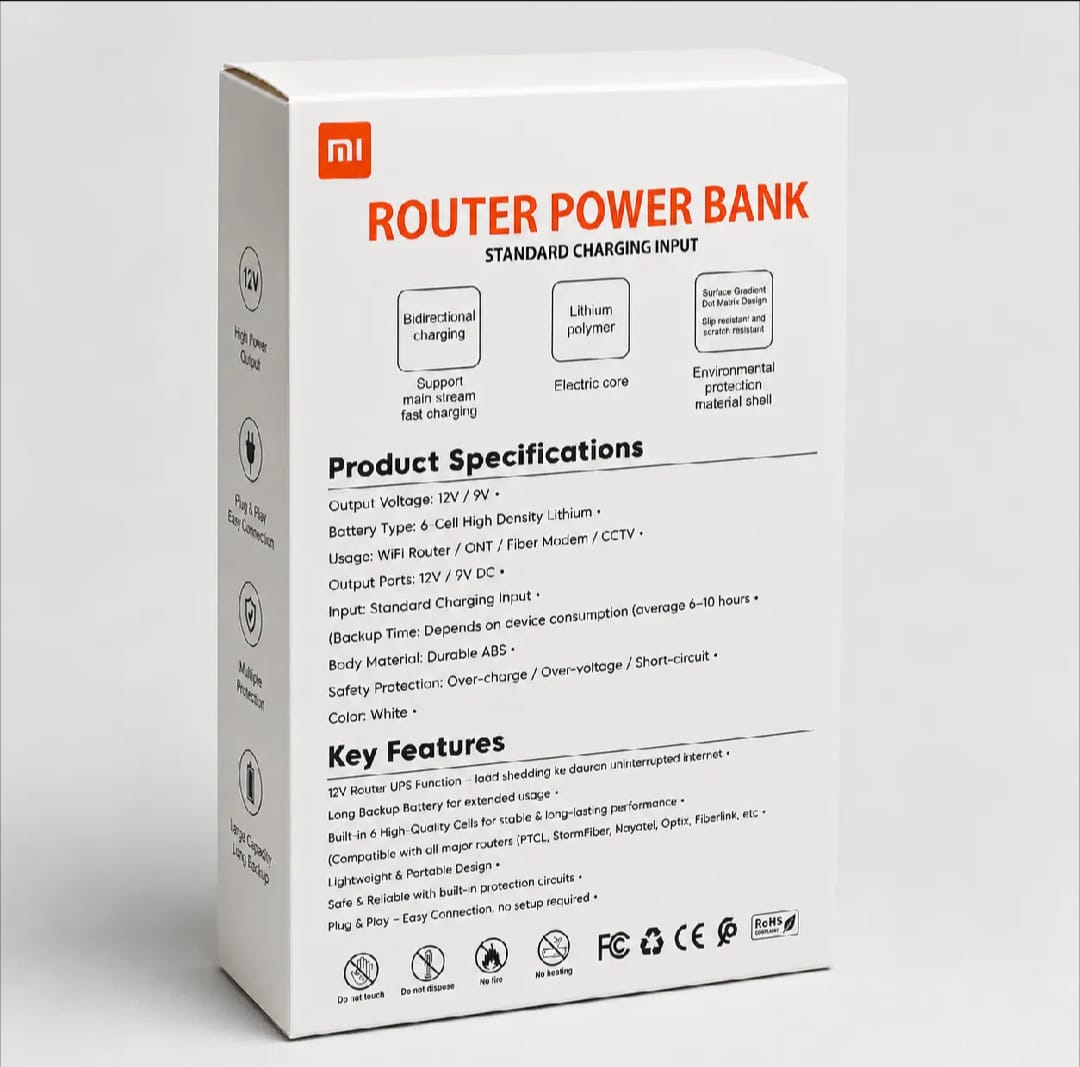 20000mAh Router Power Bank | 12V/9V WiFi Router UPS Backup Battery | Mini DC Power Bank