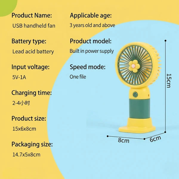 Portable Mini USB Rechargeable Handheld Fan with Stand | Cute Flower Desktop Cooling Fan