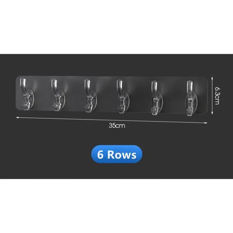 Pack of 3 Transparent Self-Adhesive Wall Hooks | 6-Row Multi-Purpose Storage Hangers