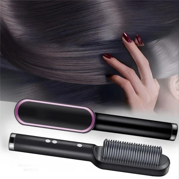 Ceramic Heated Hair Straightener Brush for Smooth & Silky Hair