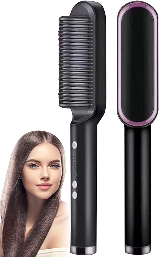 Ceramic Heated Hair Straightener Brush for Smooth & Silky Hair