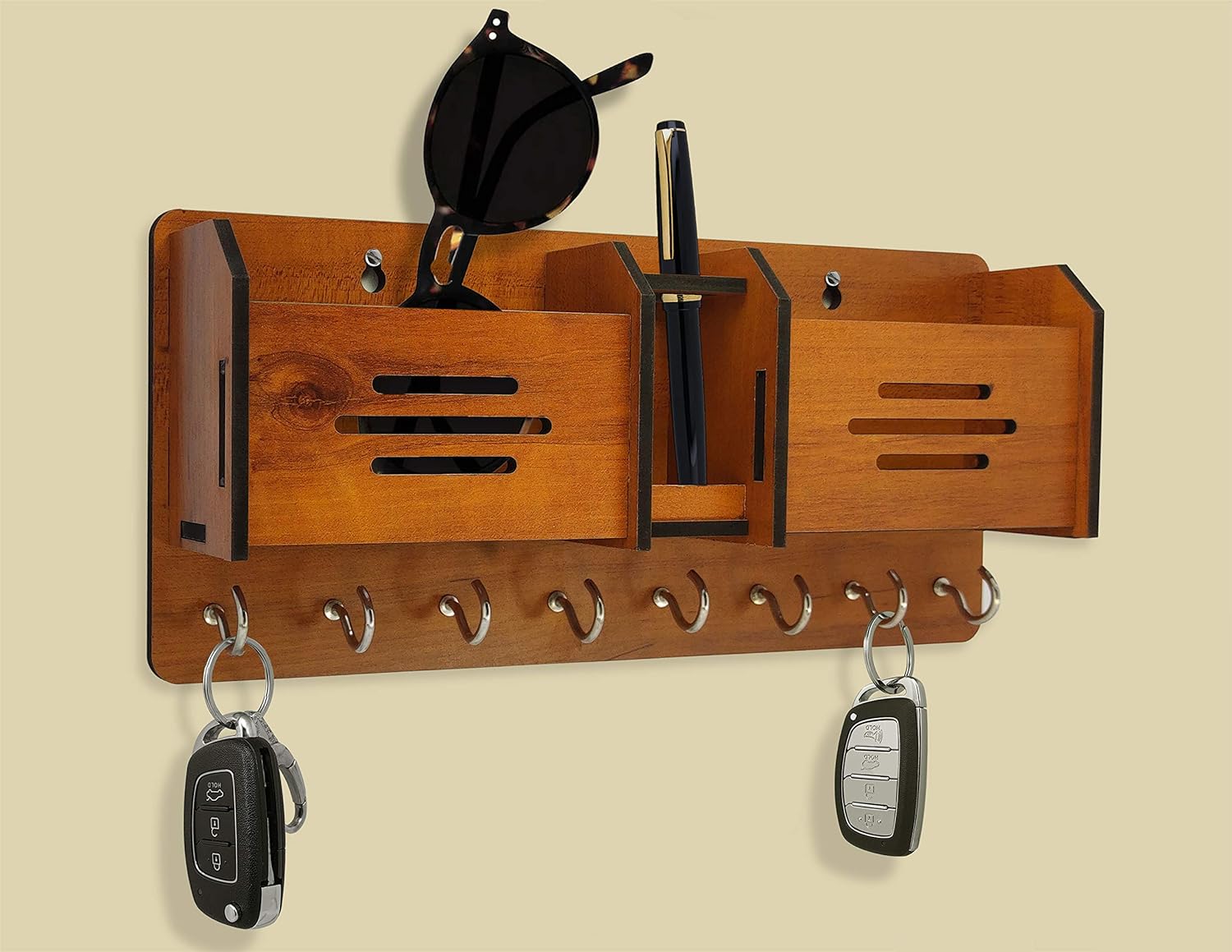 Multipurpose Wooden Key Holder Wall Organizer for Home & Office