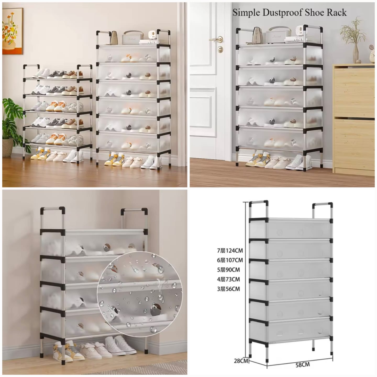 5 Layer Dustproof Shoe Rack Organizer with Cover Foldable Cabinet