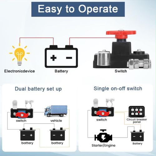 Car Battery Power Main Switch | 12V Battery Disconnect Switch with Pile Head Terminal