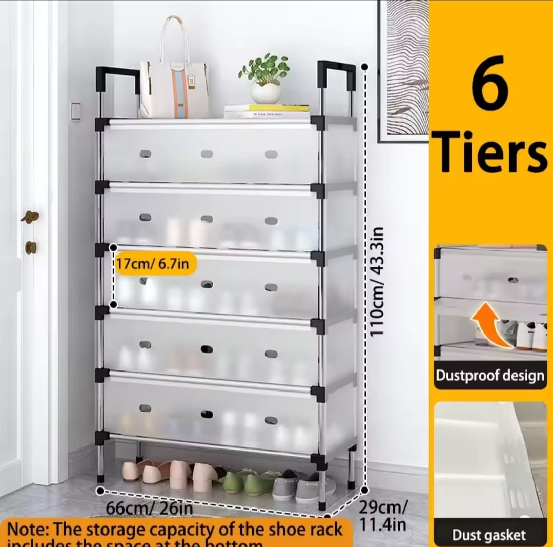 5 Layer Dustproof Shoe Rack Organizer with Cover Foldable Cabinet